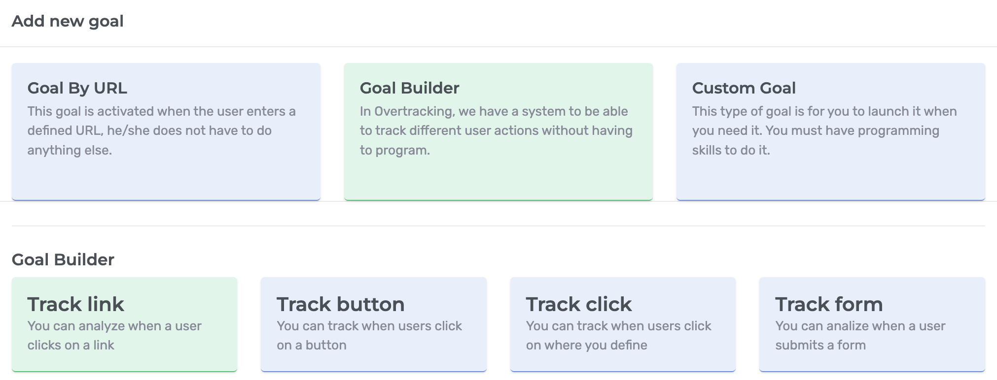 Goal builder options